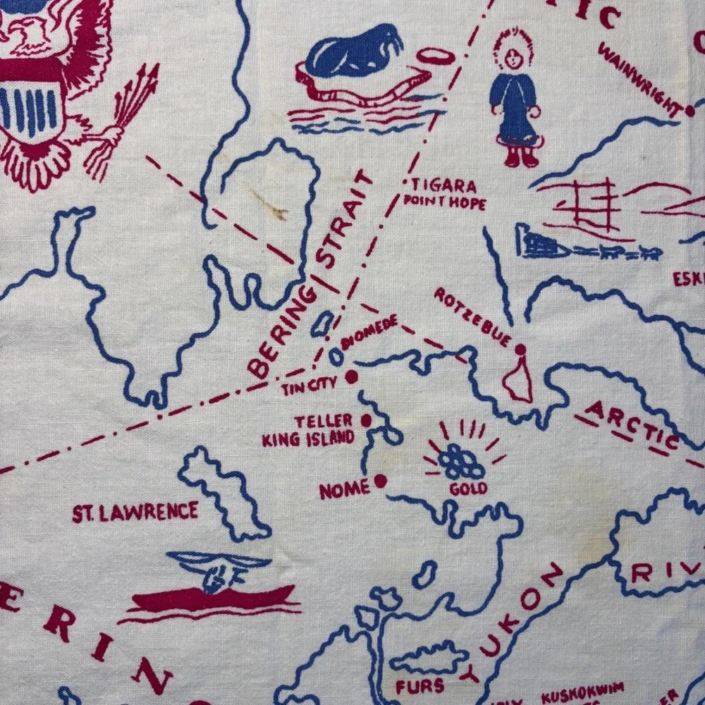 Vintage 1940s‎ 1950s Alaska Map Souvenir Table Cloth 37